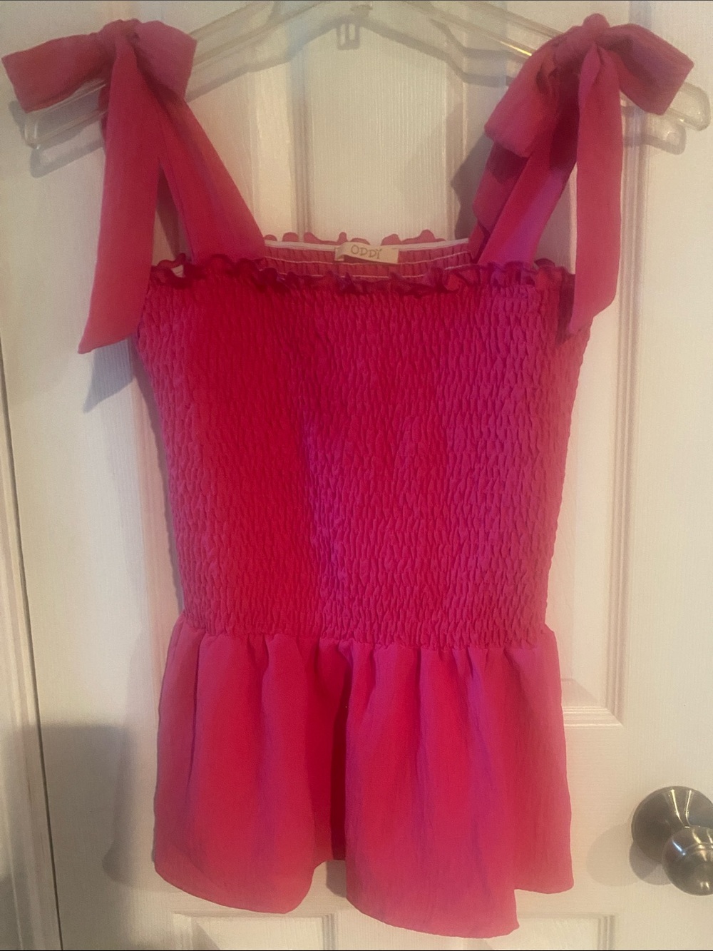 ODDY Hot Pink Smocked Camisole with Bow Shoulder Ties
